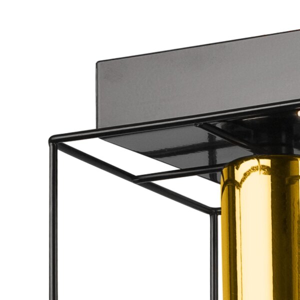 Deckenleuchte eckig klein E27 Draht Metall Würfel Schwarz Gold
