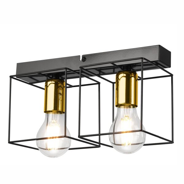 Deckenleuchte Metall 2-flammig E27 32 cm lang Schwarz Gold