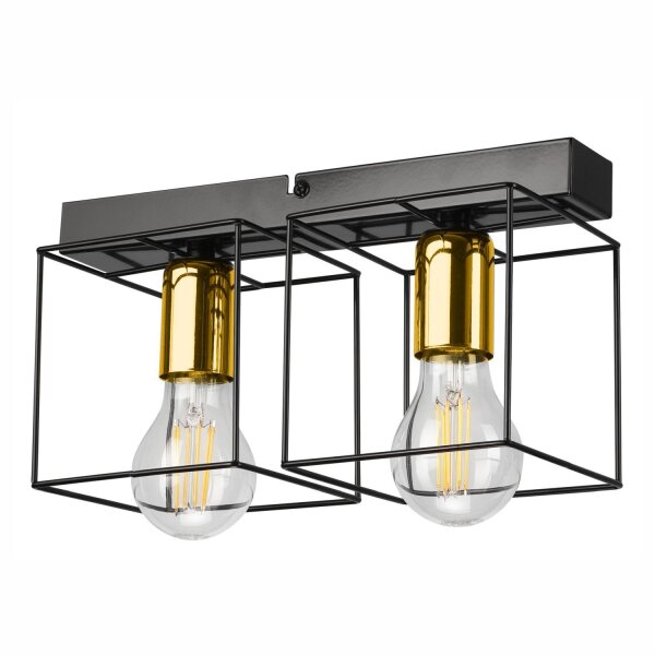 Deckenleuchte Metall 2-flammig E27 32 cm lang Schwarz Gold