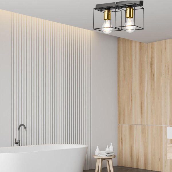 Deckenleuchte Metall 2-flammig E27 32 cm lang Schwarz Gold