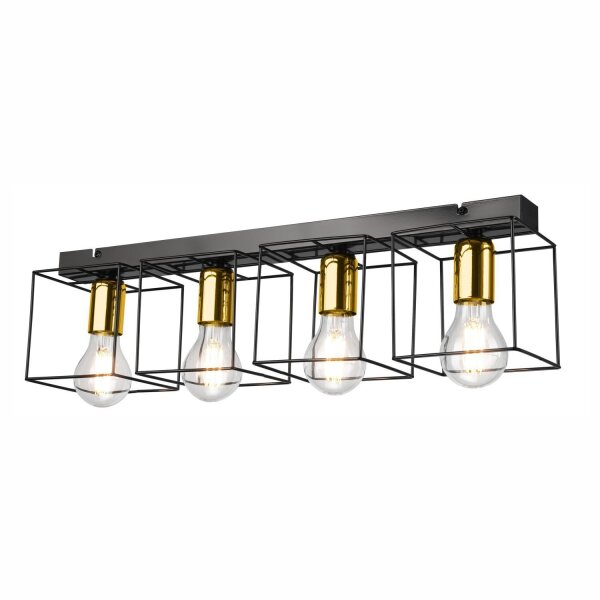 Plafonnier noir or 61 cm de long métal 4-flamme E27