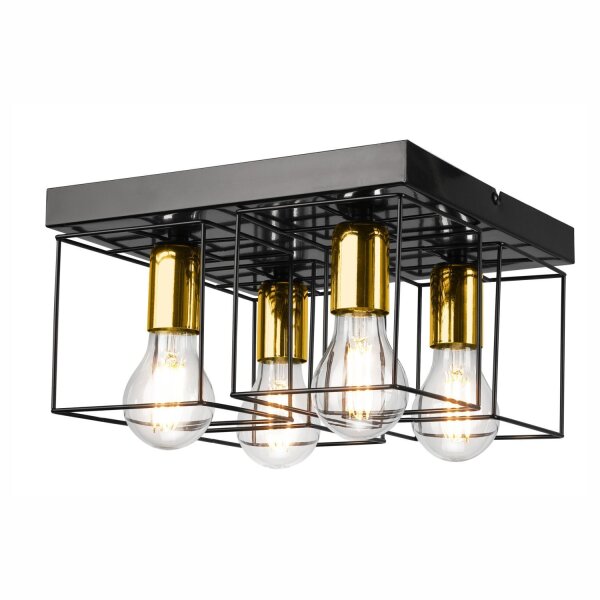 Deckenleuchte Metall Schwarz Gold B: 30 cm 4x E27 Modern