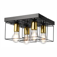 Plafonnier M&eacute;tal Noir Or L : 30 cm 4x E27 Moderne