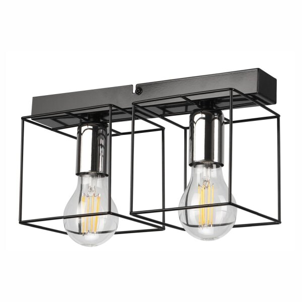 Deckenlampe Schwarz Chrom 2-flammig E27 Metall Modern