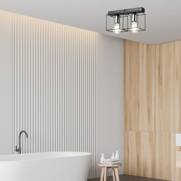Deckenlampe Schwarz Chrom 2-flammig E27 Metall Modern