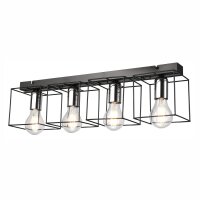 Plafonnier noir chrome métal 61 cm long 4-flamme E27
