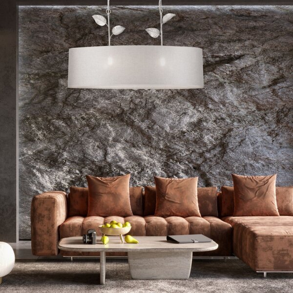 Suspension Tissu Métal L : 89 cm E27 Argent Campagne