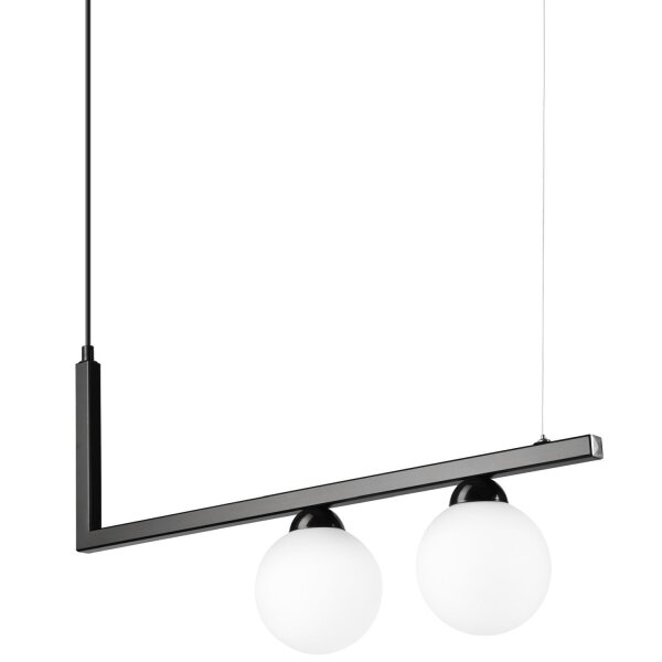 Suspension noir blanc allongé verre métal 2x G9