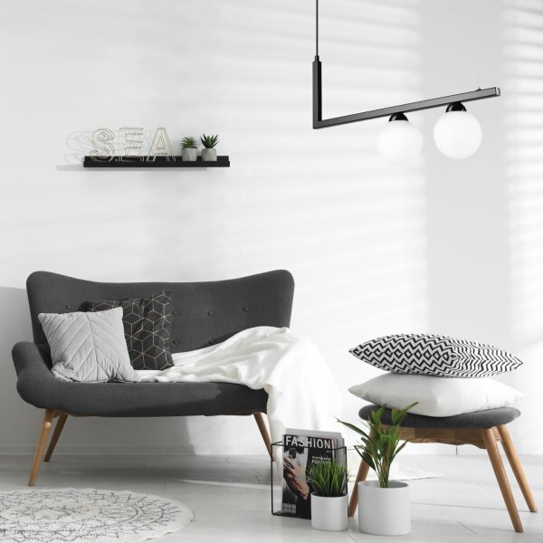 Suspension noir blanc allongé verre métal 2x G9