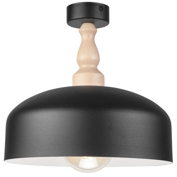 Deckenlampe Schwarz Metall Holz E27 Ø 30 cm Skandinavisch