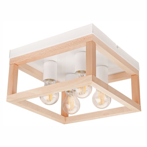 Deckenlampe Holz Metall 4-flammig E27 B: 30 cm eckig