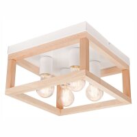 Plafonnier bois m&eacute;tal 4 flammes E27 L : 30 cm...