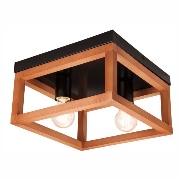 Deckenleuchte Rustikal Holz Metall B: 30 cm Schwarz eckig