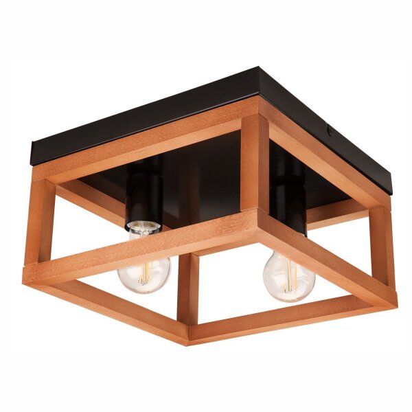 Deckenleuchte Rustikal Holz Metall B: 30 cm Schwarz eckig