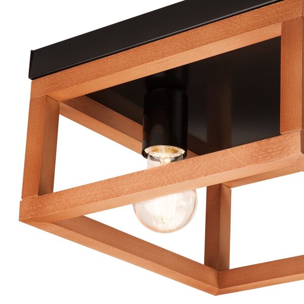Deckenleuchte Rustikal Holz Metall B: 30 cm Schwarz eckig