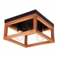 Deckenleuchte Rustikal Holz Metall B: 30 cm Schwarz eckig