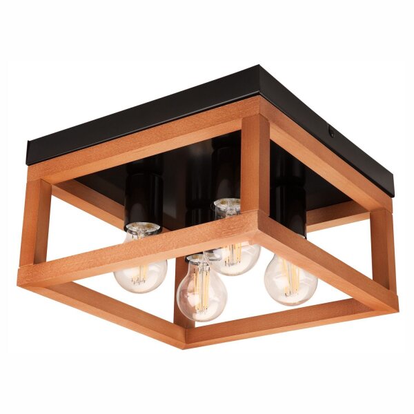 Deckenleuchte eckig Rustikal Schwarz B: 30 cm Holz Metall