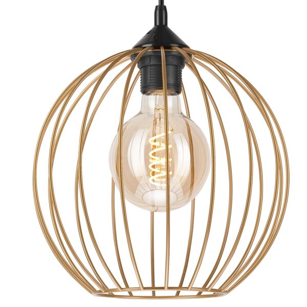 Suspension métal fil Ø 24 cm ajustable or rétro E27