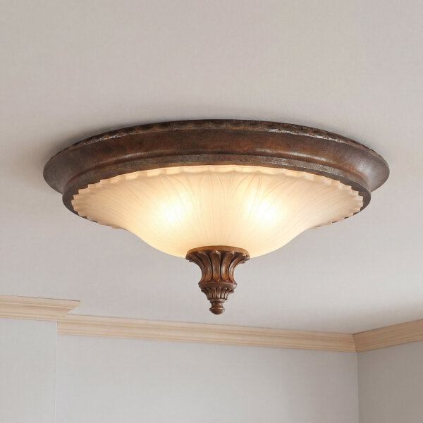 Rustikale Deckenlampe Glas Metall Bronze E27 Ø44,5 cm