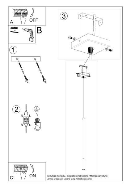Lampe à suspendre métal noir chrome Ø 2,5 cm cylindre étroit