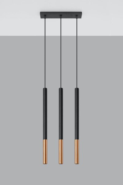 Lampe à suspendre métal 3 flammes cylindre G9 noir cuivre