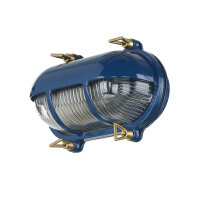 Wandleuchte au&szlig;en Messing Riffelglas IP64 E27 Blau