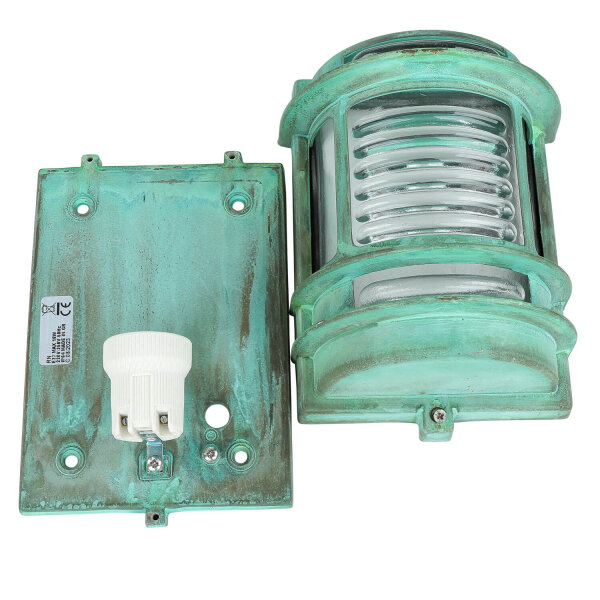 Außenleuchte Wand IP64 Messing Glas Grün antik E27