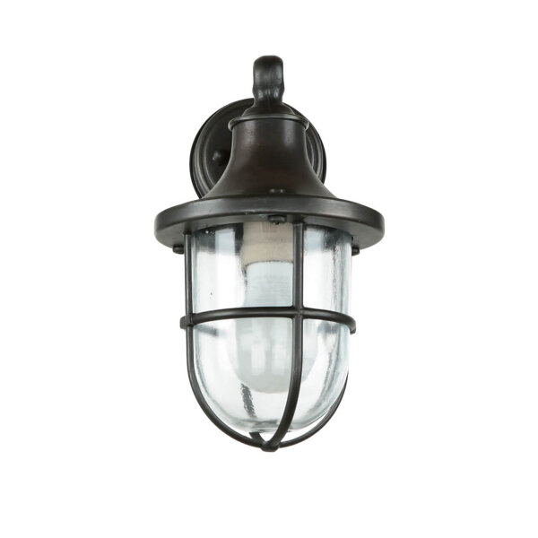Lampe dextérieur maritime noir antique IP64 E27 verre cannelé laiton