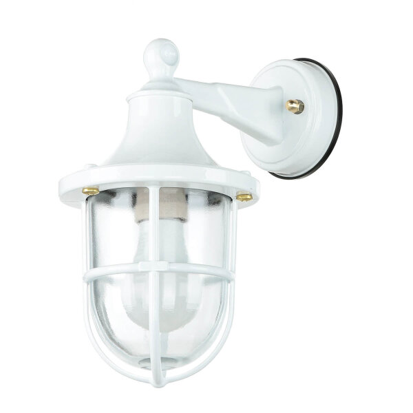 Außenwandleuchte Weiß IP64 Glas Echt-Messing E27