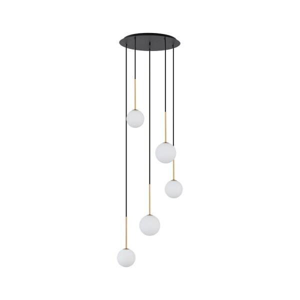 Suspension à 5 flammes G9 en noir blanc or mat