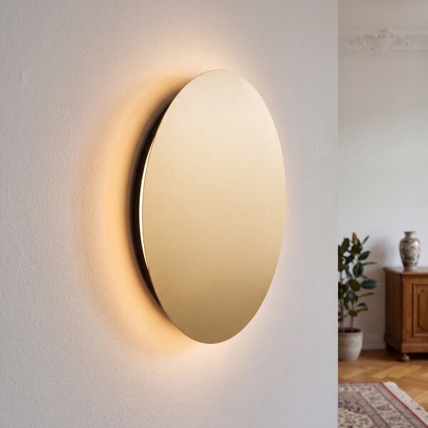 Runde Wandlampe LED Ø 35 cm in Gold matt flach Metall