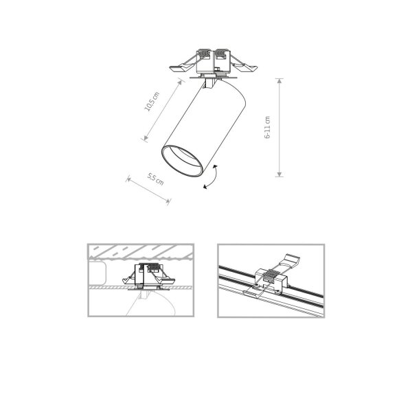 Spot encastré orientable GU10 Noir Métal Moderne Ø 5,5 cm