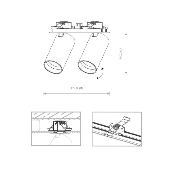 Spot de plafond encastré 17 cm de large à 2 flammes GU10 blanc