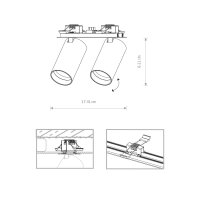 Spot de plafond encastré 17 cm 2 flammes noir...