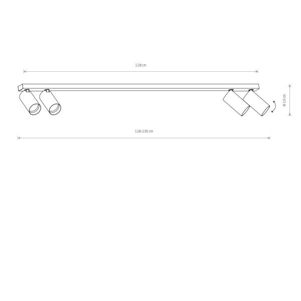 Spot de plafond 4 flammes noir GU10 118 cm de long Moderne