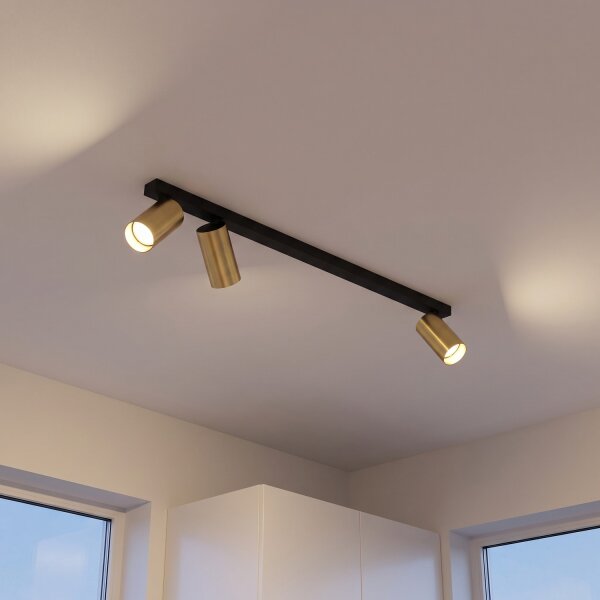 Deckenspot 3-flammig in Messing Schwarz GU10 70 cm
