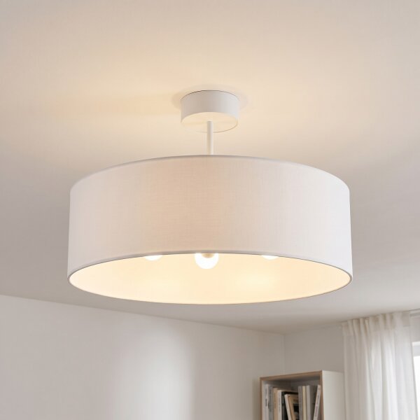 Plafonnier à faible éblouissement 3x E27 Ø 50 cm Blanc Abat-jour en tissu