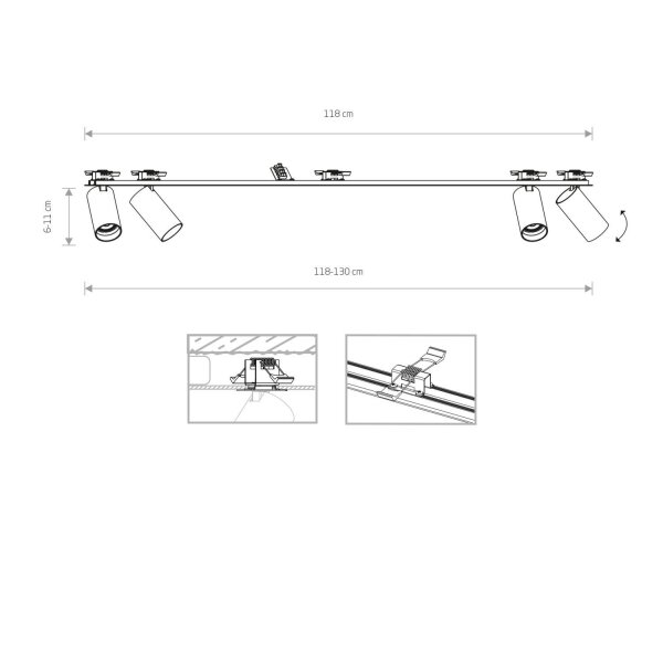 Deckenspot Weiß Einbau 118 cm lang 4-flammig Weiß GU10