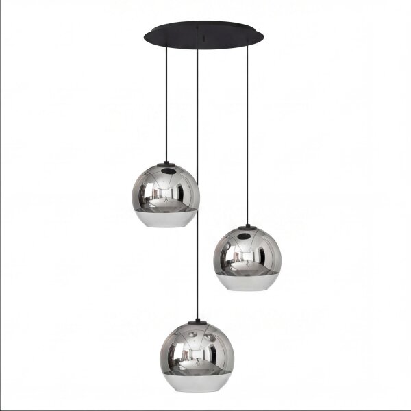 Pendelleuchte 3-flammig Schwarz Chrom E27 Glas Metall