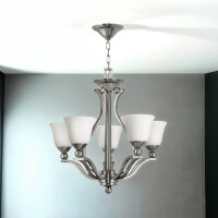 Kronleuchter modern Esszimmer in Nickel Weiß Glas...