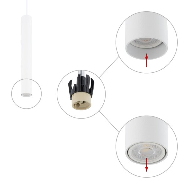 Hängelampe schmal Ø 4 cm Weiß Metall GU10 R35 ROJA