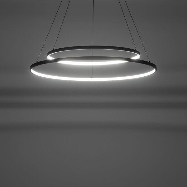 LED Hängeleuchte rund 2 Ringe Ø 60 cm + Ø 45 cm Schwarz 3000 K