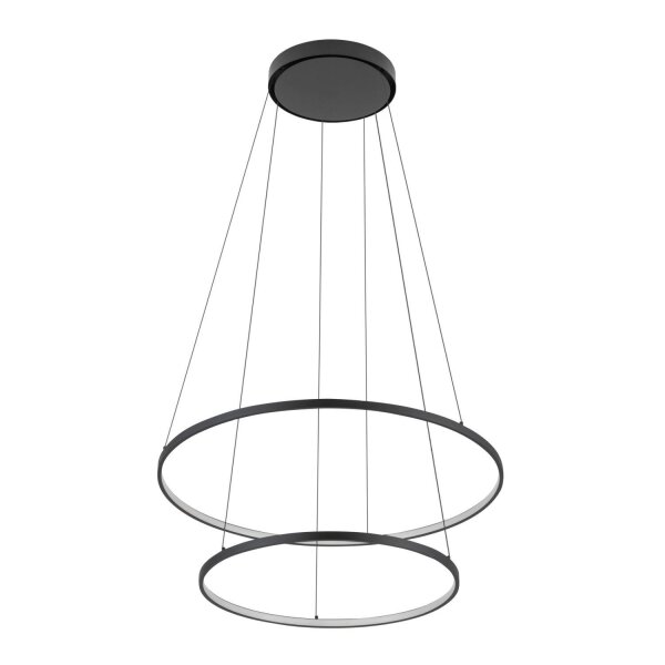 LED Pendelleuchte Schwarz 2 Ringe Metall verstellbar