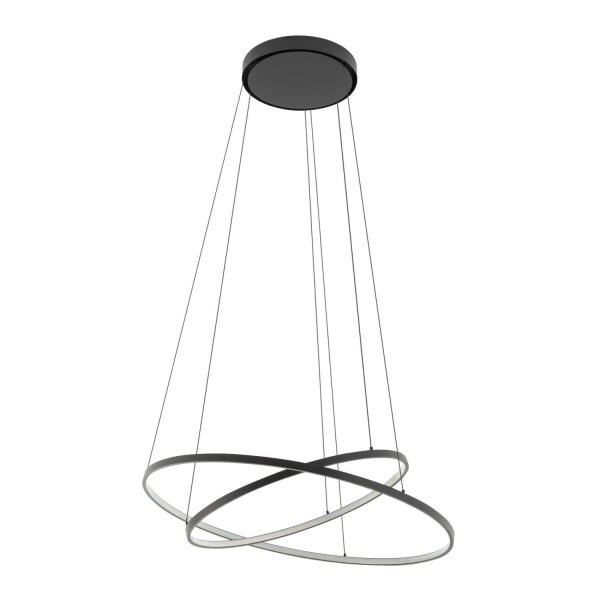 LED Pendelleuchte Schwarz 2 Ringe Metall verstellbar