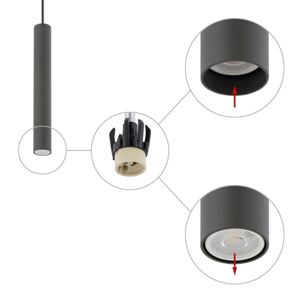 Suspension Gris GU10 R35 Ø 4 cm étroit Métal