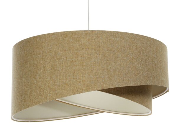 Pendelleuchte rund D: 50 cm E27 Beige Stoff Schirm Boho