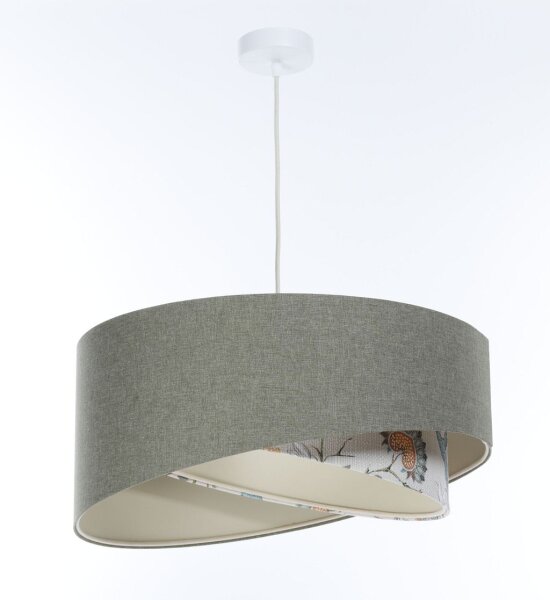 Suspension Vert Blanc Floral E27 ronde D : 60 cm Abat-jour en tissu