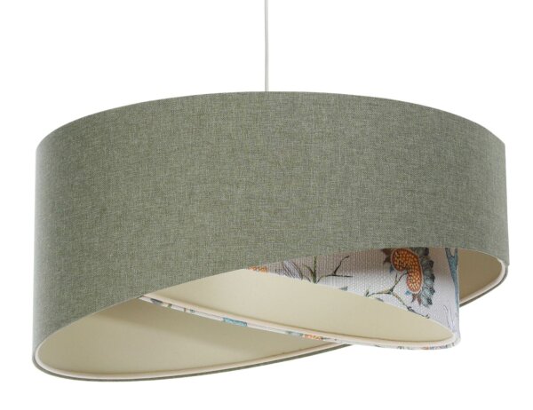 Suspension Vert Blanc Floral E27 ronde D : 60 cm Abat-jour en tissu