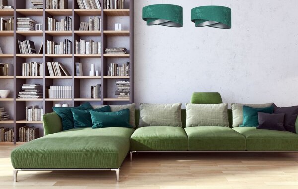 Hängeleuchte Grün Silber E27 rund Ø 50 cm Velours Optik