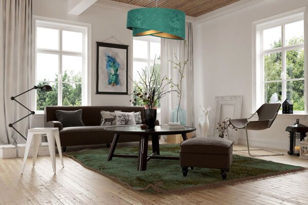 Suspension Tissu E27 rond D : 50 cm Vert Or Aspect velours